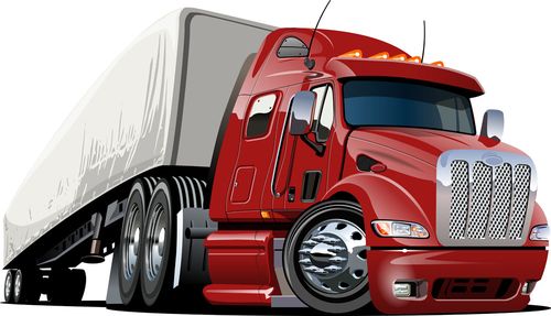 转弯,红色重型卡车,卡通,重型卡车,卡车,汽车,交通工具,运输,货运